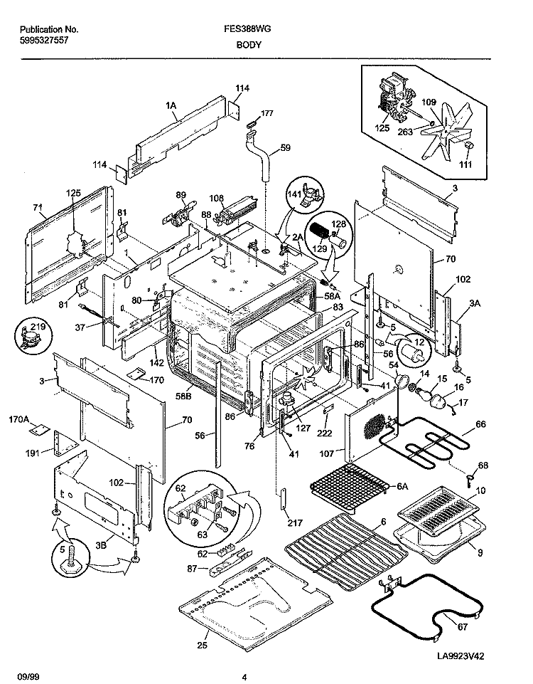 BODY Diagram and Parts List for FES388WGCG  Frigidaire Range