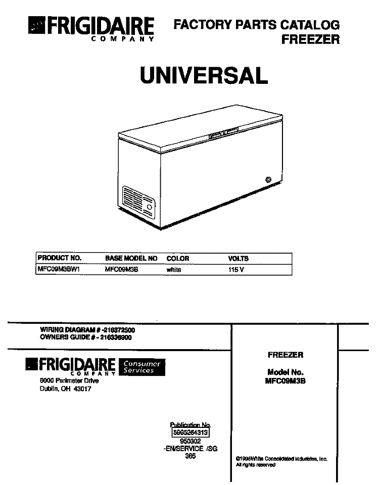 COVER Diagram and Parts List for MFC09M3BW1  Frigidaire Freezer