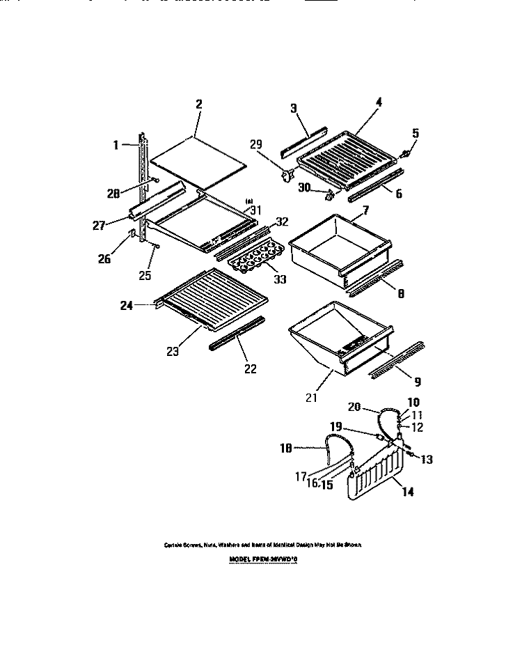 INTERIOR FOOD COMPARTMENT Diagram and Parts List for FPEM26VWDW0  Frigidaire Refrigerator