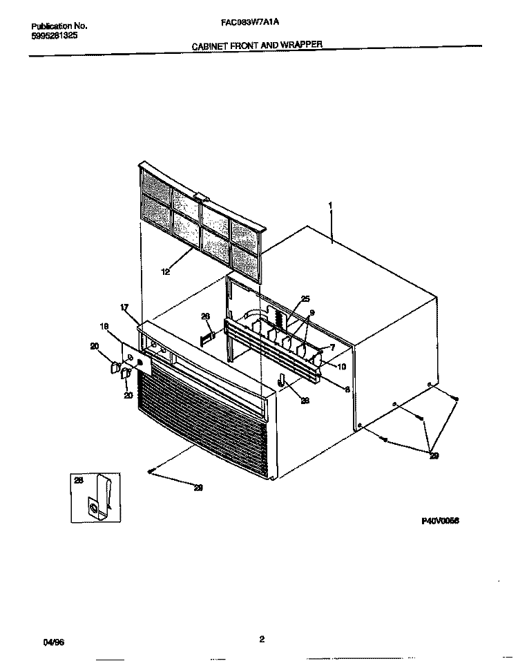 CABINET FRONT AND WRAPPER Diagram and Parts List for FAC083W7A1A  Frigidaire Air Conditioner