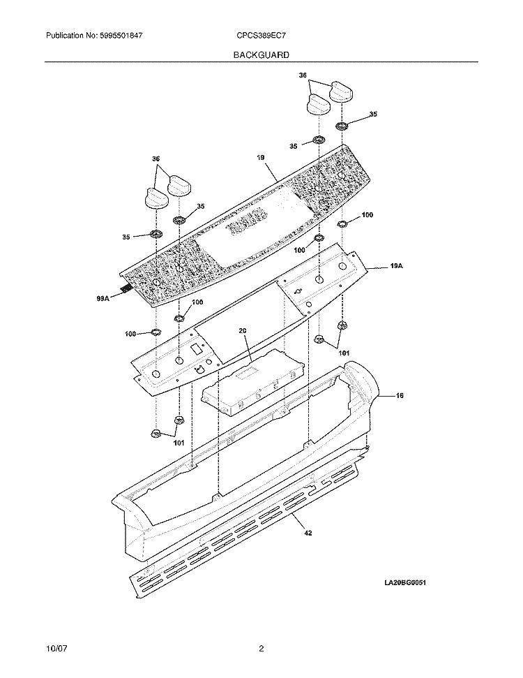 BACKGUARD Diagram and Parts List for CPCS389EC7  Frigidaire Range