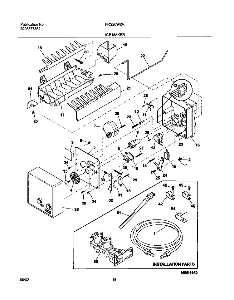 ICE MAKER Diagram and Parts List for FRS26W2AW5  Frigidaire Refrigerator