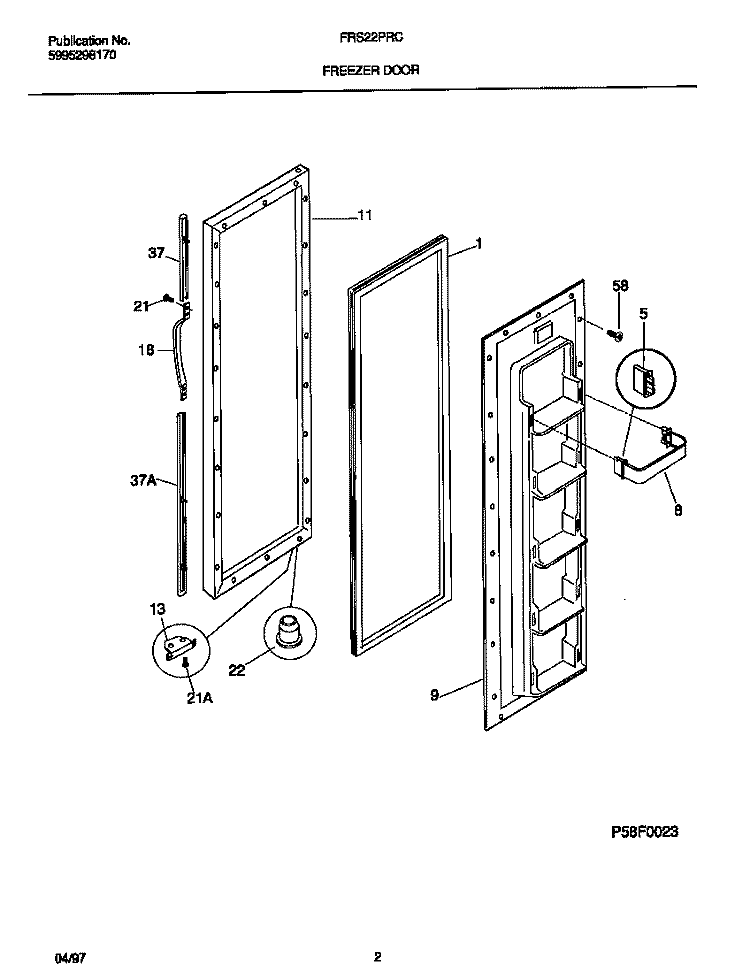 FREEZER DOOR Diagram and Parts List for FRS22PRCW3  Frigidaire Refrigerator