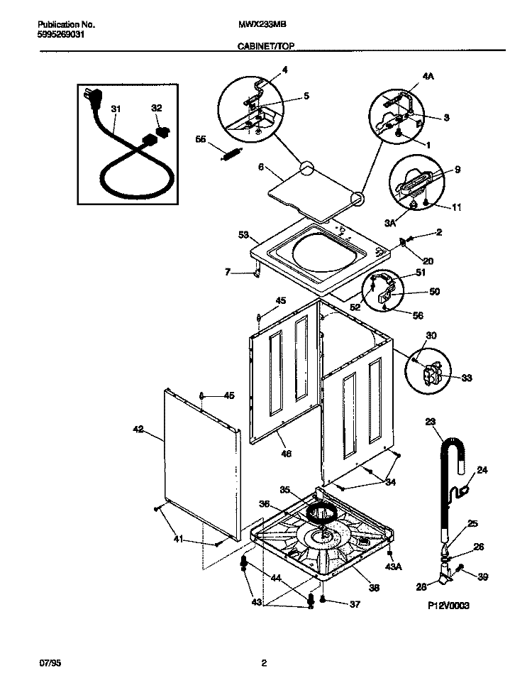 CABINET / TOP Diagram and Parts List for MWX233MBD2  Frigidaire Washer