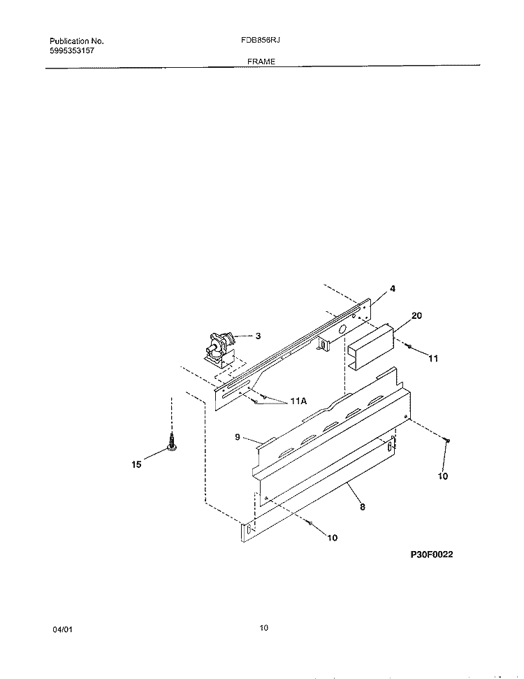 FRAME Diagram and Parts List for FDB856RJT1  Frigidaire Dishwasher