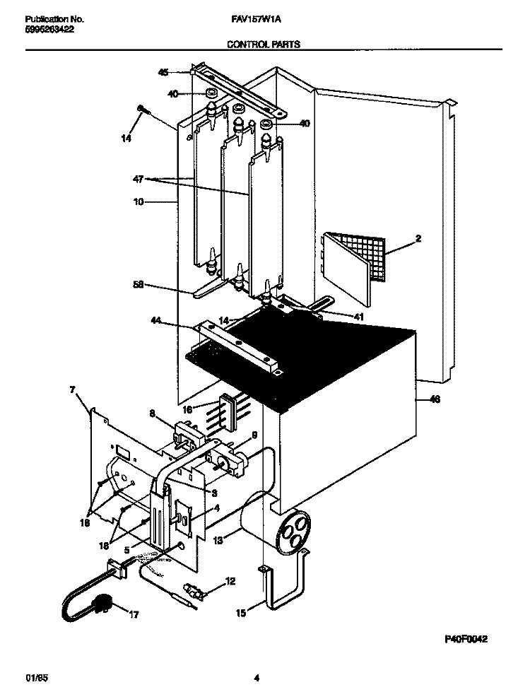 CONTROL PARTS Diagram and Parts List for FAV157W1A1  Frigidaire Air Conditioner