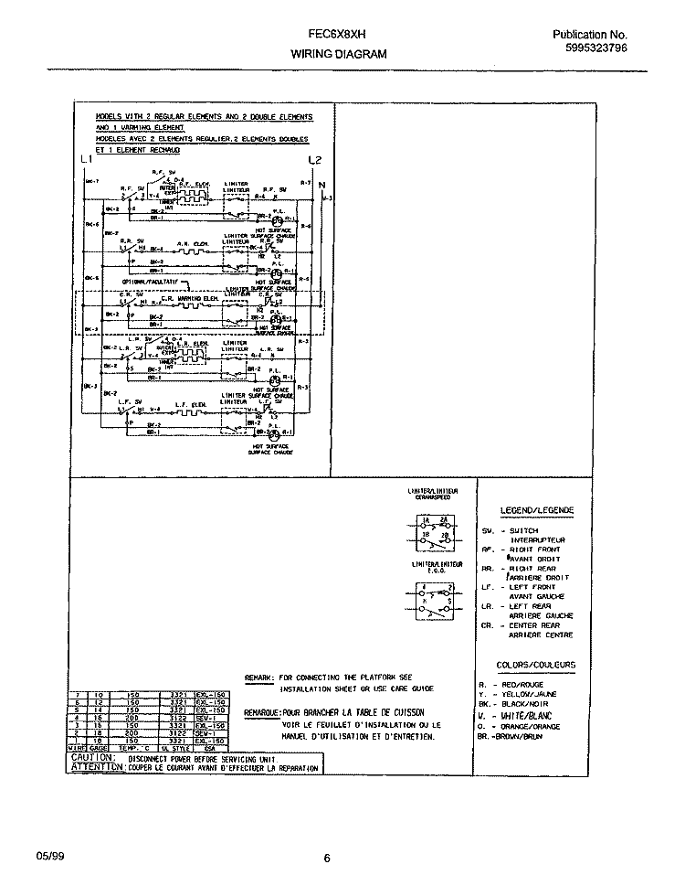 WIRING DIAGRAM Diagram and Parts List for FEC6X8XHBA  Frigidaire Cooktop