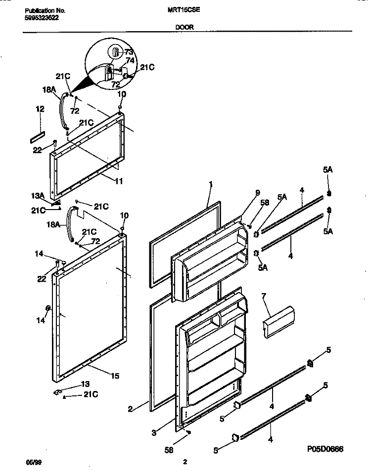 DOORS Diagram and Parts List for MRT15CSEWN  Frigidaire Refrigerator