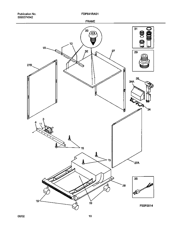FRAME & WRAPPER Diagram and Parts List for FDP641RAS1  Frigidaire Dishwasher