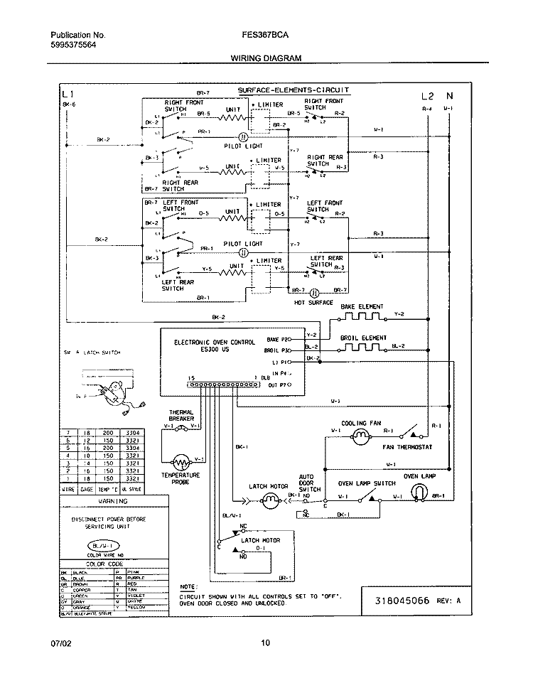 WIRING DIAGRAM Diagram and Parts List for FES367BCA  Frigidaire Range
