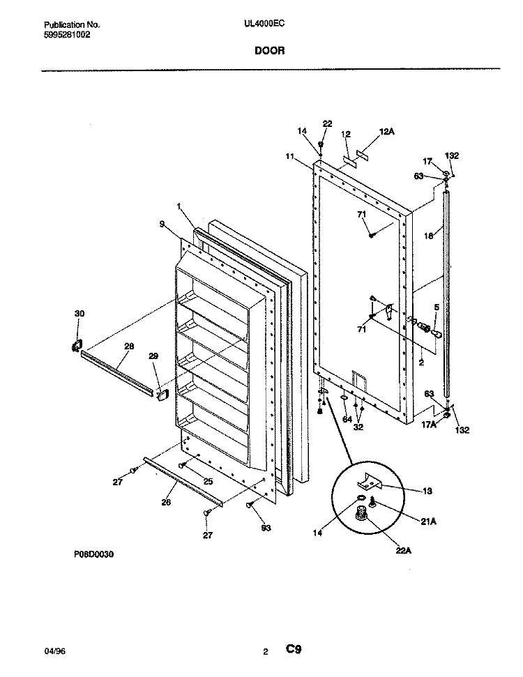 DOOR Diagram and Parts List for UL4000ECW2  Electrolux Freezer