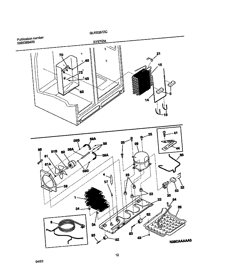 SYSTEM Diagram and Parts List for GLRS267ZCB0  Frigidaire Refrigerator