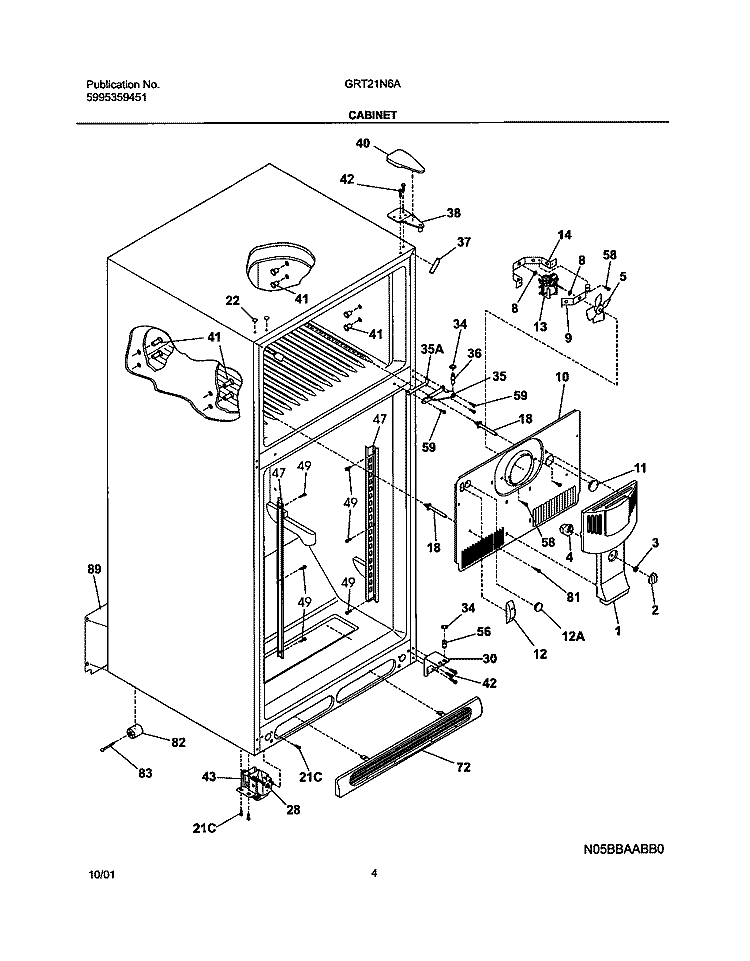CABINET Diagram and Parts List for GRT21N6AW0  Gibson Refrigerator