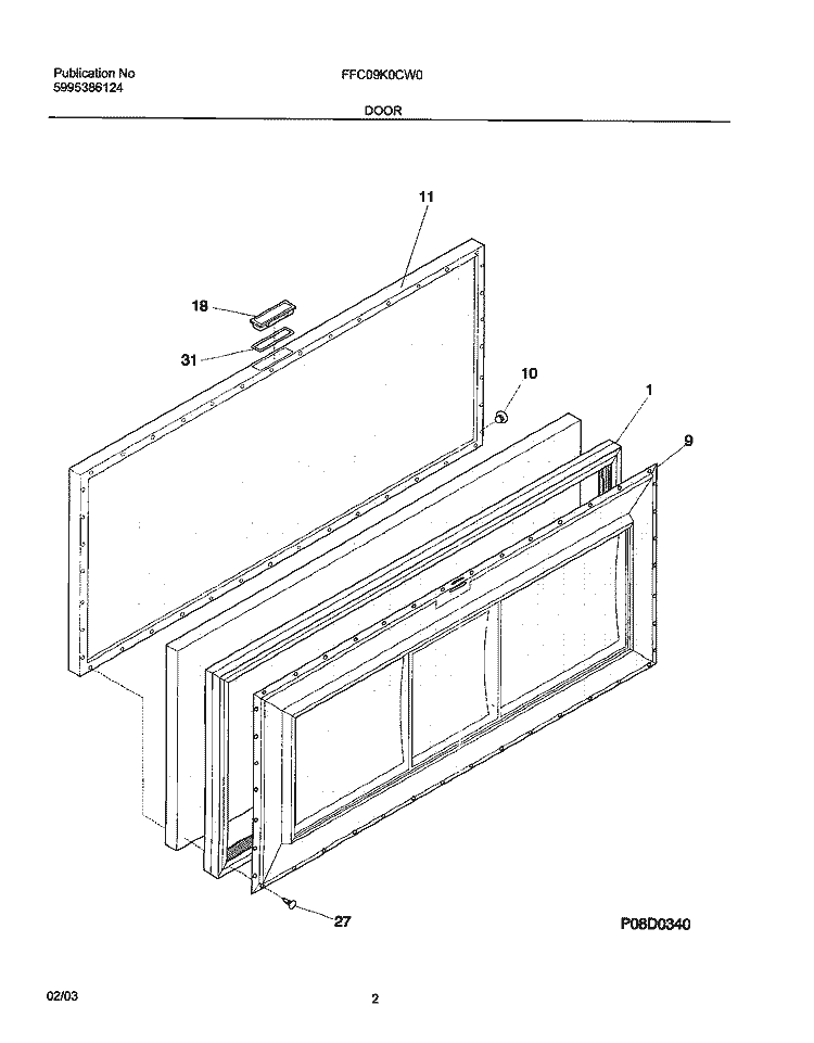 DOOR Diagram and Parts List for FFC09K0CW0  Frigidaire Freezer