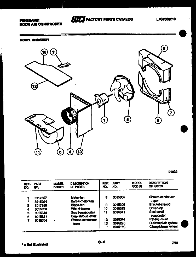 AIR HANDLING PARTS Diagram and Parts List for AR28NS5F1  Frigidaire Air Conditioner