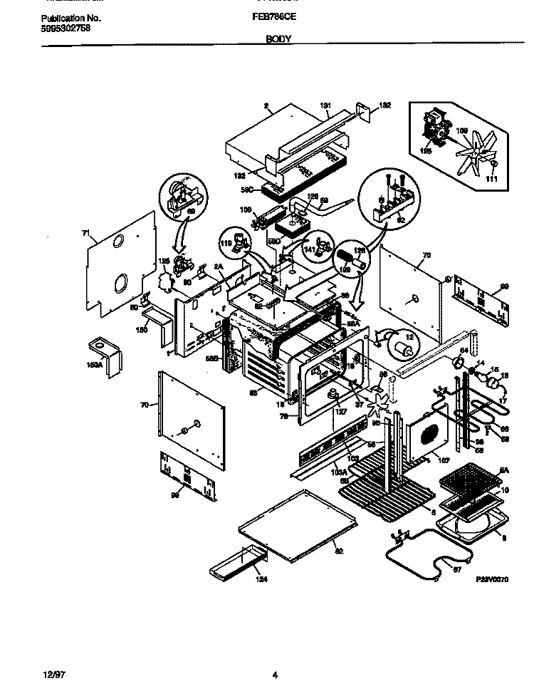 BODY Diagram and Parts List for FEB786CETF  Frigidaire Wall Oven