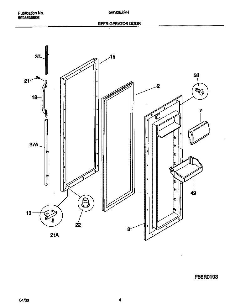 REFRIGERATOR DOOR Diagram and Parts List for GRS26ZRHW3  Gibson Refrigerator