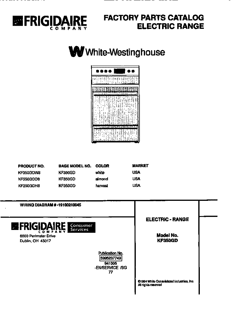 RANGE, ELECTRIC Diagram and Parts List for KF350GDH8  Frigidaire Range