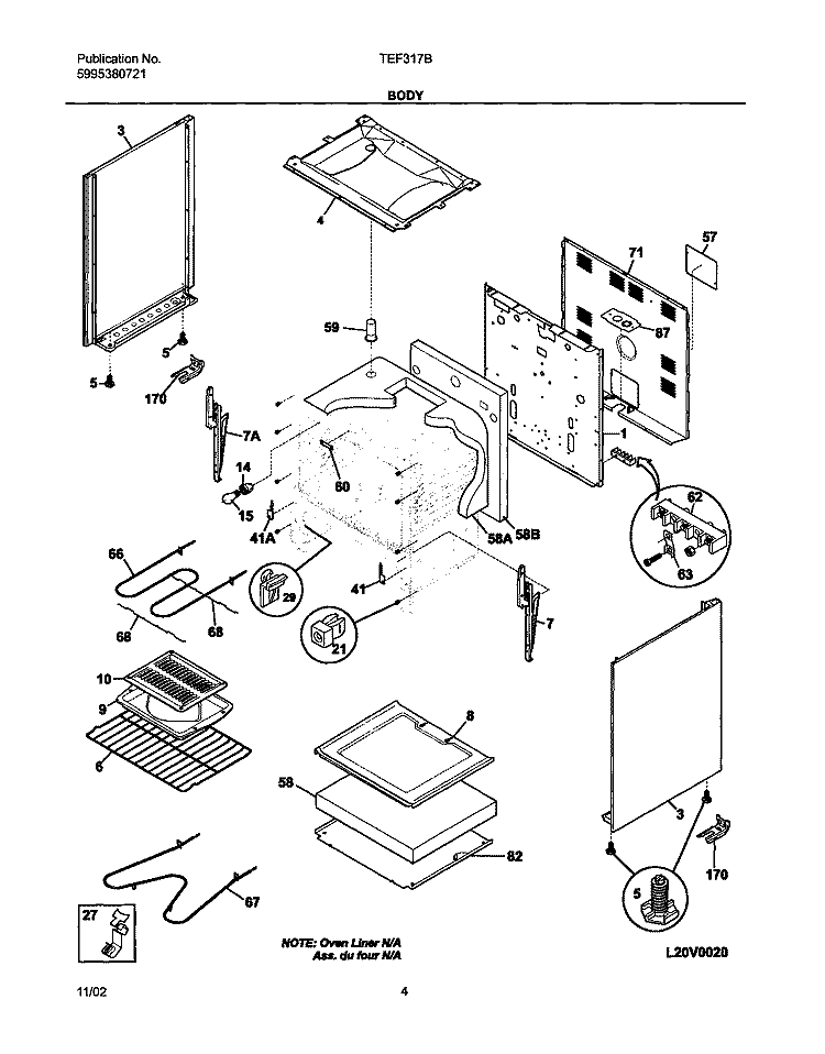 BODY Diagram and Parts List for TEF317BUA  Tappan Range