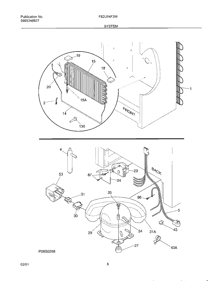 SYSTEM Diagram and Parts List for F82U14F3W3  Frigidaire Freezer