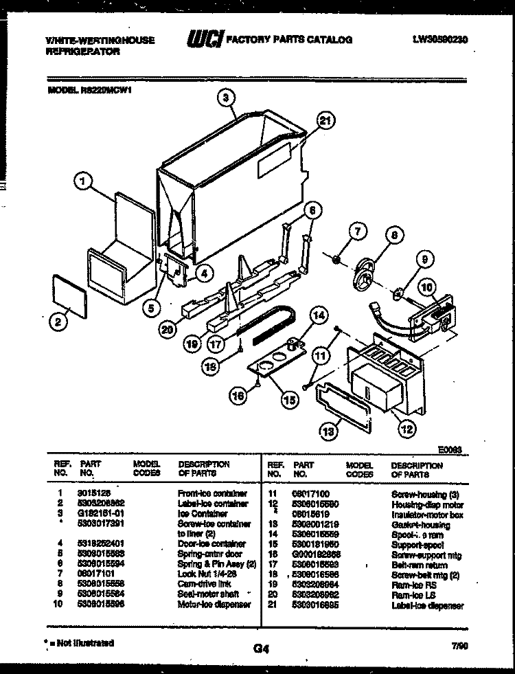ICE DISPENSER Diagram and Parts List for RS220MCW1  Frigidaire Refrigerator