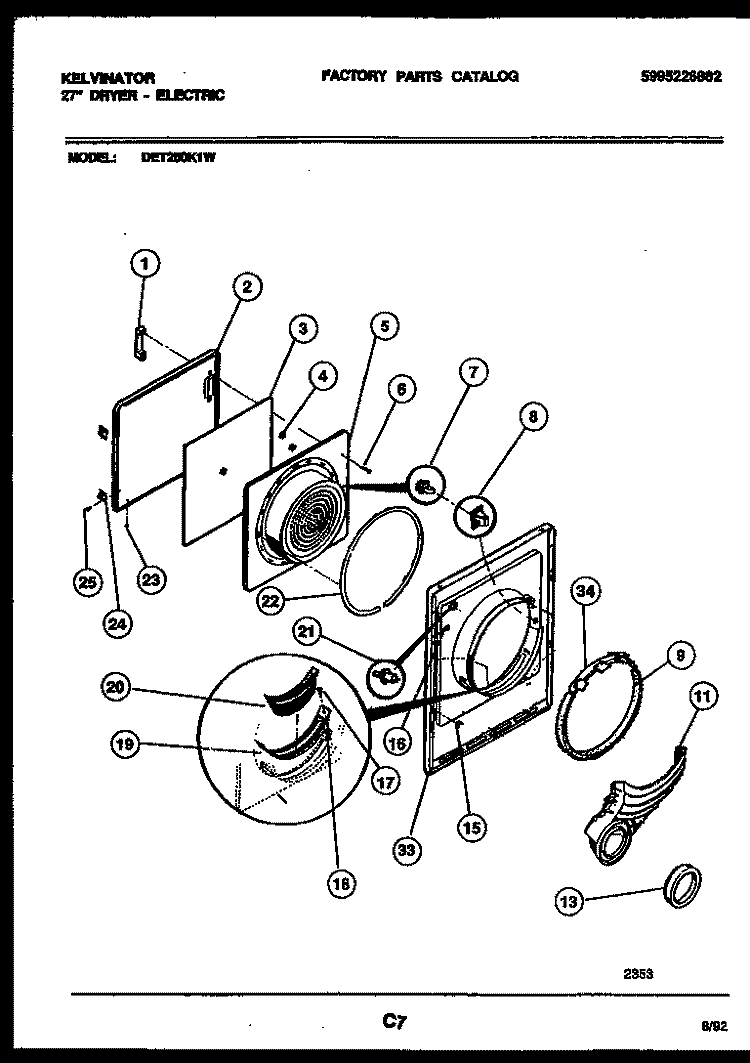 DOOR PARTS Diagram and Parts List for DET250K1W  Kelvinator Dryer