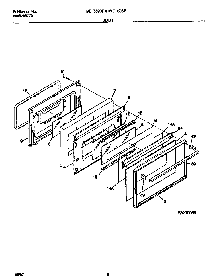 DOOR Diagram and Parts List for MEF352BFDA  Frigidaire Range