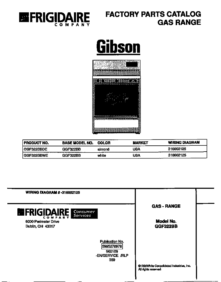 COVER Diagram and Parts List for GGF322BBDE  Gibson Range