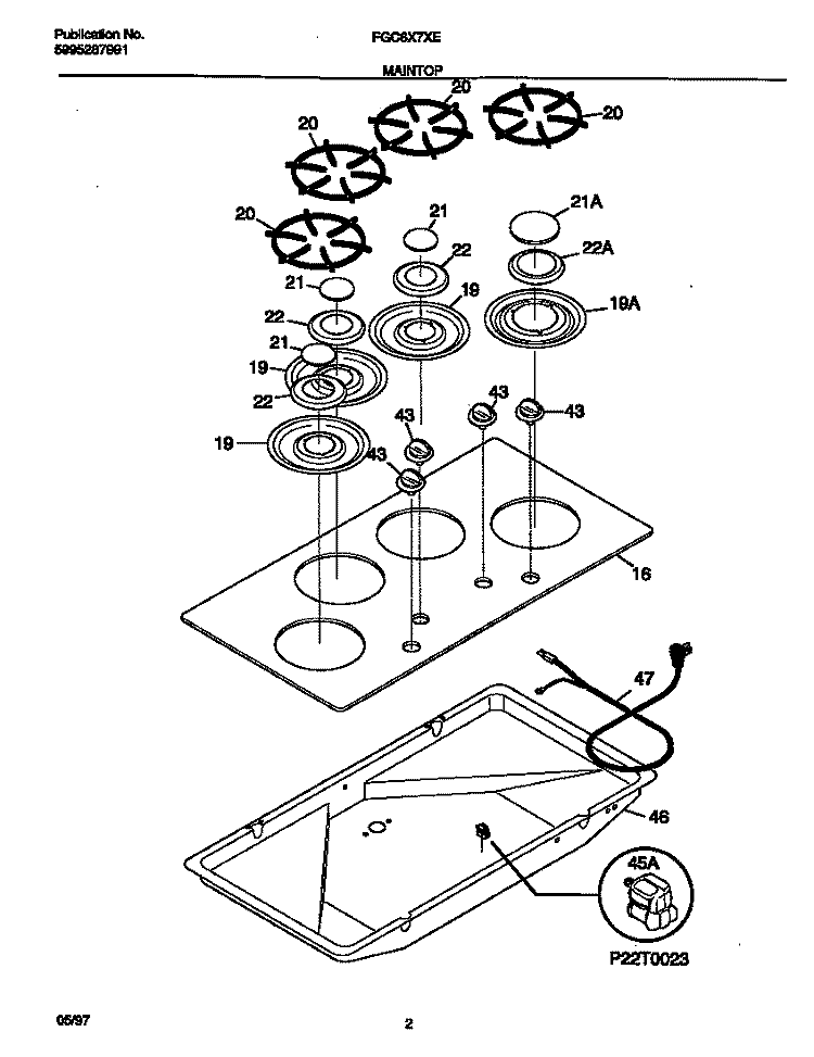 MAINTOP Diagram and Parts List for FGC6X7XEBA  Frigidaire Cooktop