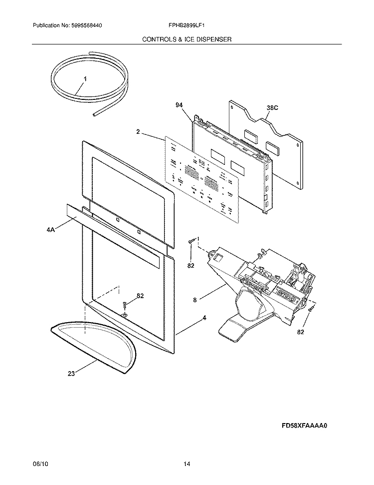 CONTROLS & ICE DISPENSER Diagram and Parts List for FPHB2899LF1  Frigidaire Refrigerator