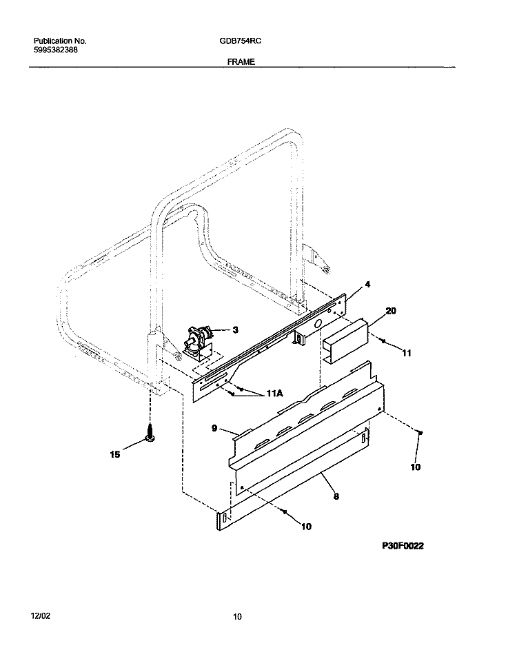 FRAME Diagram and Parts List for GDB754RCS0  Gibson Dishwasher