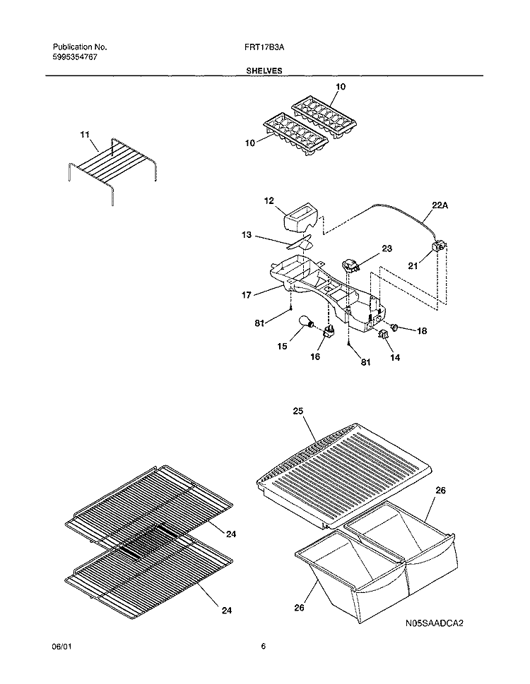 SHELVES Diagram and Parts List for FRT17B3AW0  Frigidaire Refrigerator