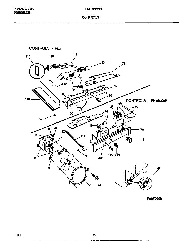CONTROLS Diagram and Parts List for FRS22WNCW2  Frigidaire Refrigerator