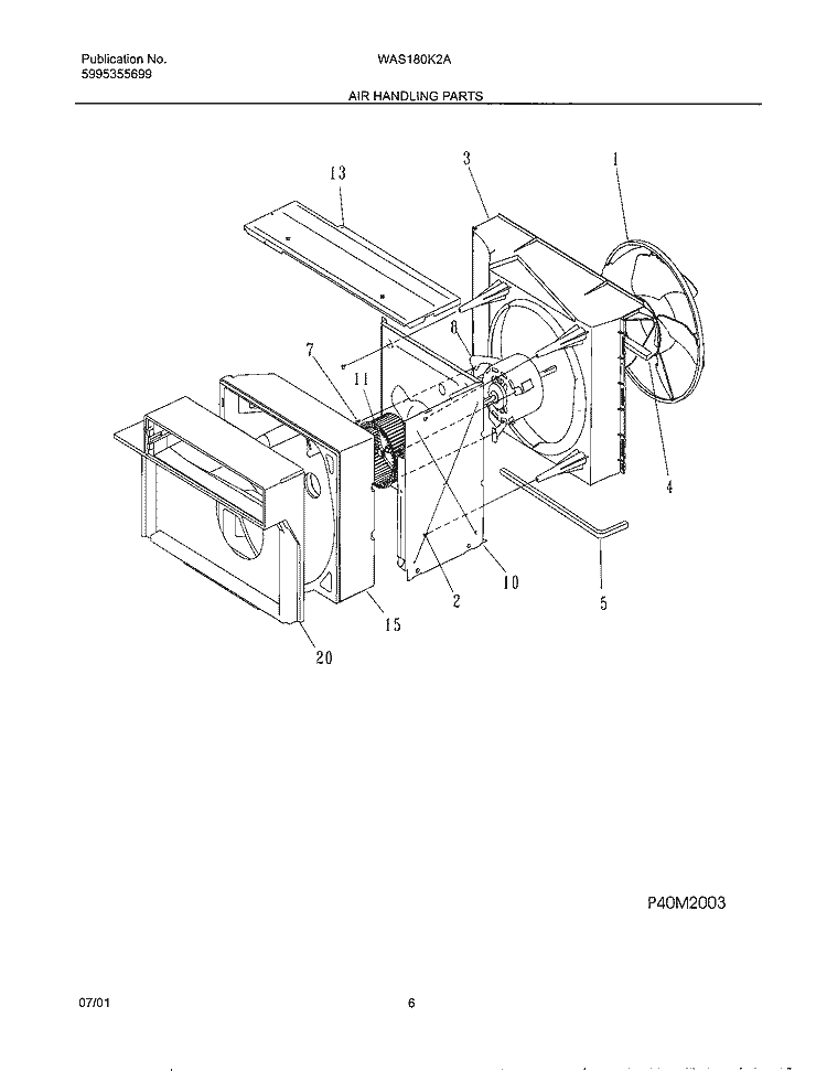AIR HANDLING PARTS Diagram and Parts List for WAS180K2A1  Westinghouse Air Conditioner