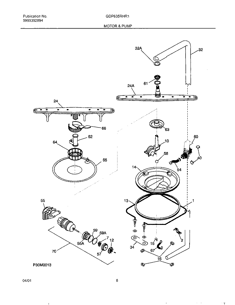 MOTOR & PUMP Diagram and Parts List for GDP635RHR1  Gibson Dishwasher