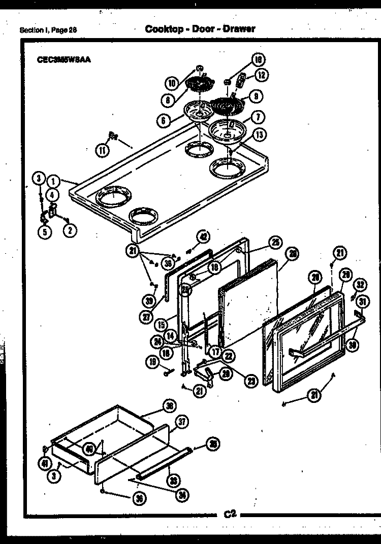COOKTOP - DOOR - DRAWER Diagram and Parts List for CEA1M2WSTA  Gibson Range