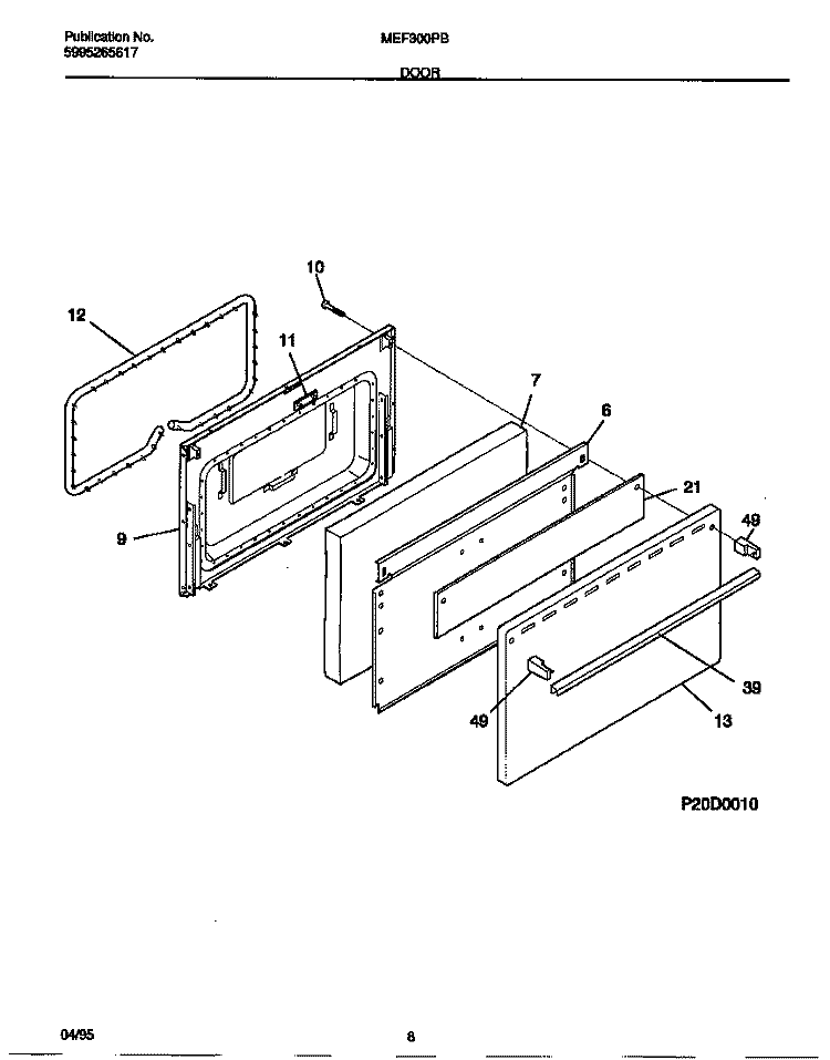 DOOR Diagram and Parts List for MEF300PBDC  Frigidaire Range