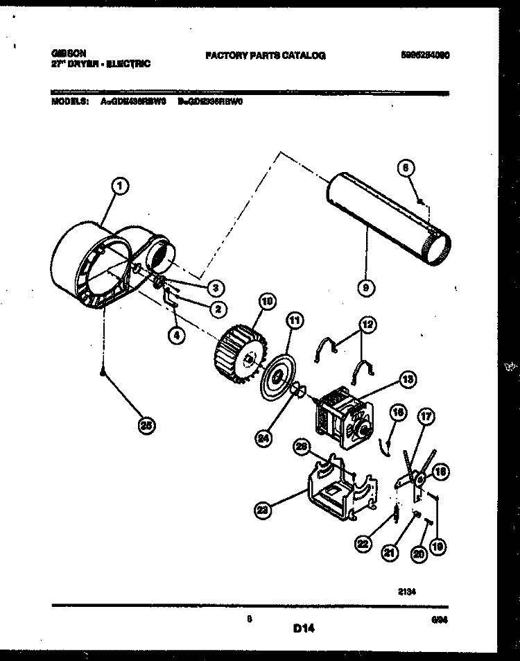 BLOWER AND DRIVE PARTS Diagram and Parts List for GDE336RBW0  Gibson Dryer