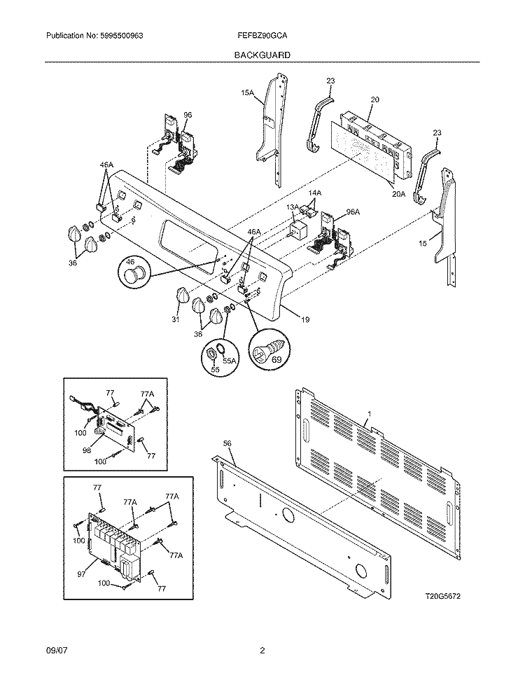 BACKGUARD Diagram and Parts List for FEFBZ90GCA  Frigidaire Range