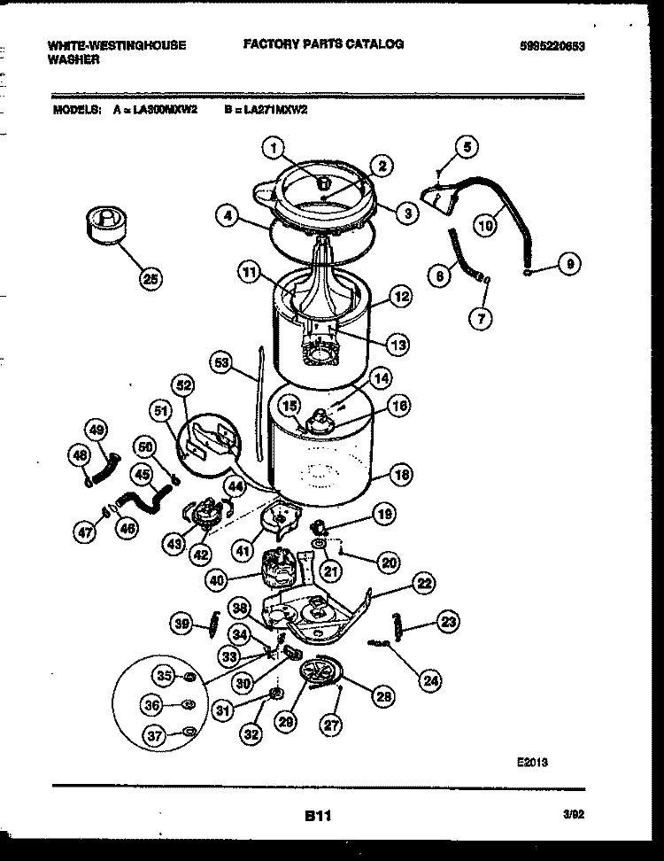 TUB DETAIL Diagram and Parts List for LA271MXD2  Frigidaire Washer