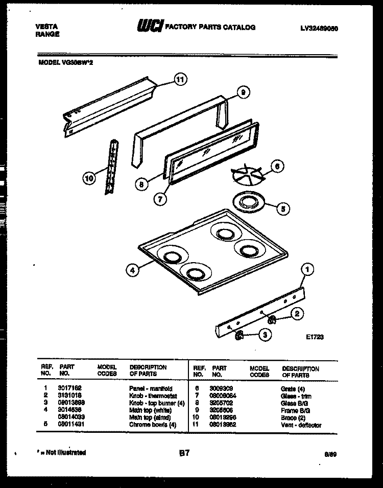 BACKGUARD AND COOKTOP PARTS Diagram and Parts List for VG30BW2  Tappan Range