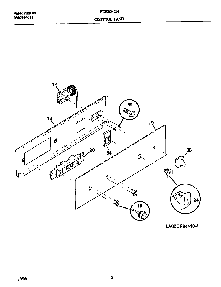 CONTROL PANEL Diagram and Parts List for FGB504CHBB  Frigidaire Wall Oven