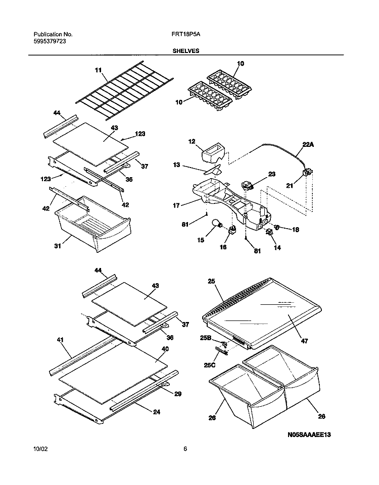 SHELVES Diagram and Parts List for FRT18P5AB9  Frigidaire Refrigerator