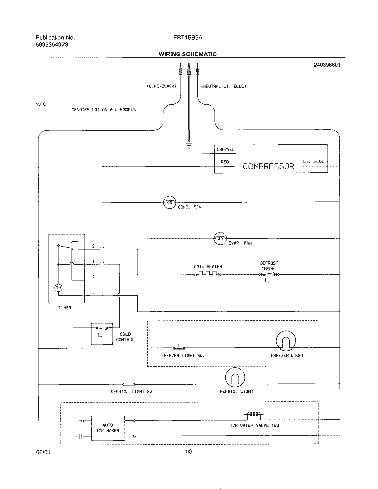WIRING SCHEMATIC Diagram and Parts List for FRT15B3AQ0  Frigidaire Refrigerator