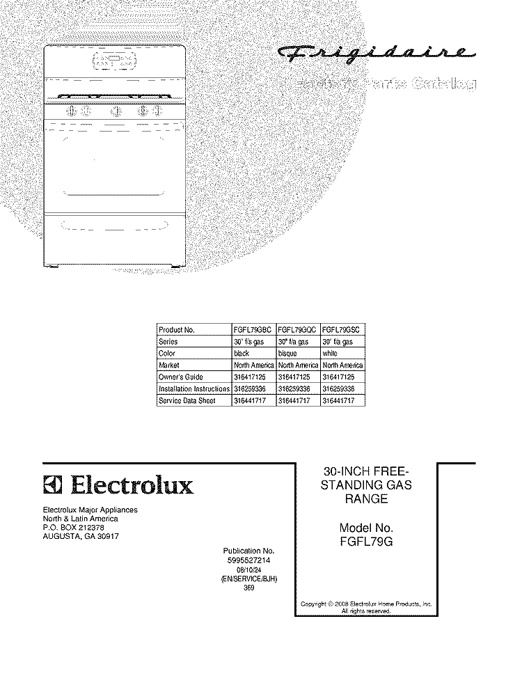 COVER Diagram and Parts List for FGFL79GBC  Frigidaire Range