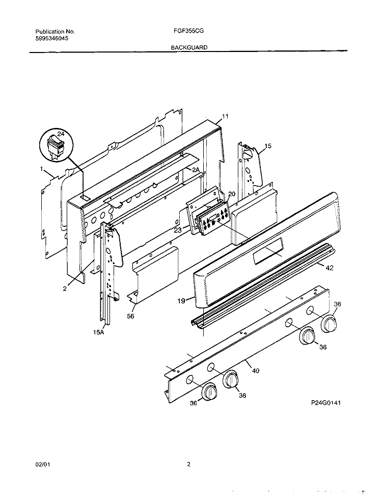 BACKGUARD Diagram and Parts List for FGF355CGSF  Frigidaire Range