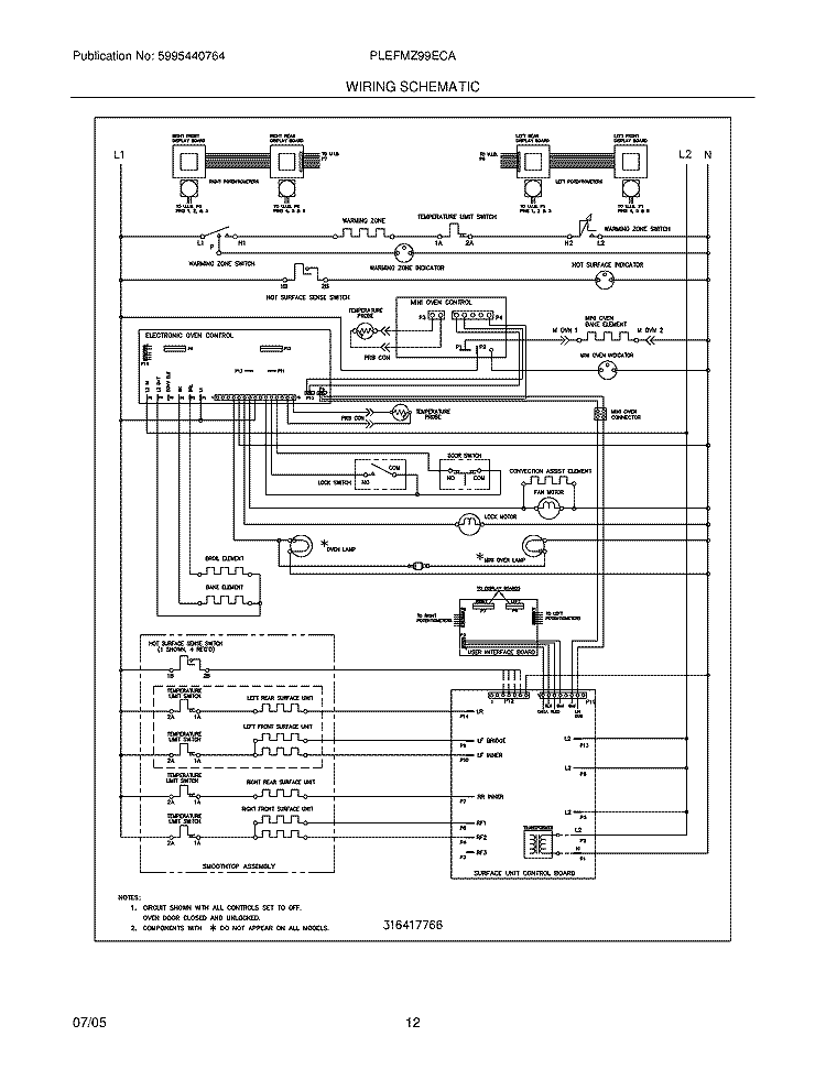 WIRING SCHEMATIC Diagram and Parts List for PLEFMZ99ECA  Frigidaire Range