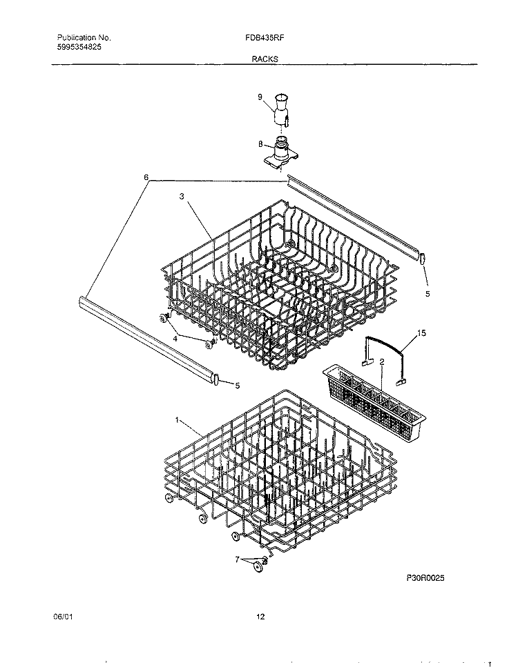 RACKS Diagram and Parts List for FDB435RFS4  Frigidaire Dishwasher