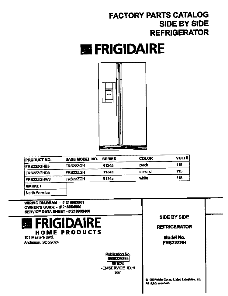 COVER Diagram and Parts List for FRS22ZGHD3  Frigidaire Refrigerator