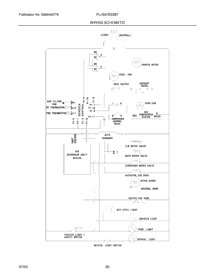WIRING SCHEMATIC Diagram and Parts List for PLHS67EESB7  Frigidaire Refrigerator